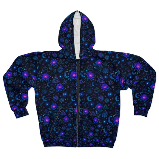 Cosmic Pattern Unisex Zip Hoodie Galaxy Print Sweatshirt Space-Themed Jacket Extra Warm Outerwear for Stargazers Unique